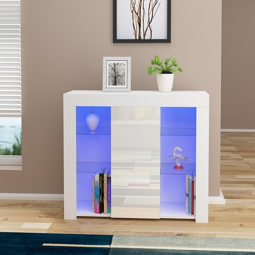 LED Storage Cabinet High Gloss Front Door Sideboard for Dining Room Display - Picture 18 of 41