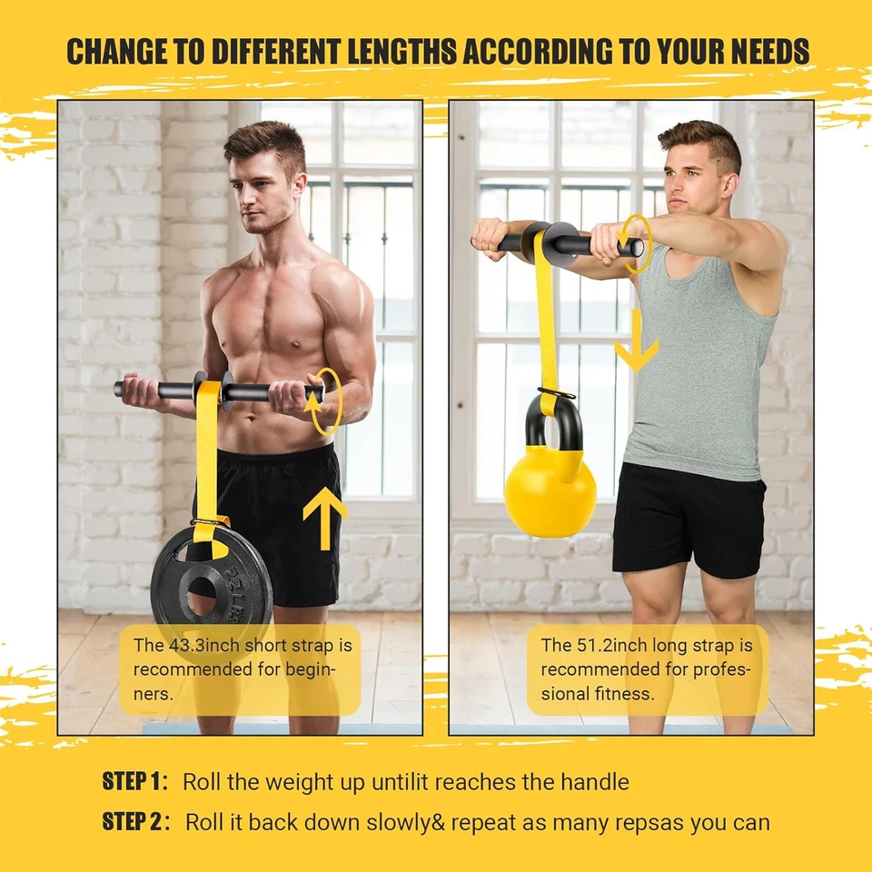 Rodillo de muñeca fortalecedor de antebrazo, 43,3 pulgadas o 51,2 pulgadas Nylon Correas Blaster Foto 3 de 4