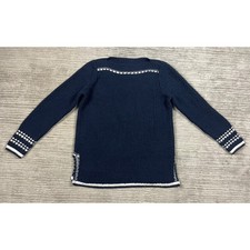 Ann Taylor LOFT Womens Navy Blue Boat Neck Embroidered Knit Sweater Large