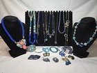 Vtg Now Blue Mixed Bulk Costume Jewelry Lot Necklaces Bracelets Earrings #997