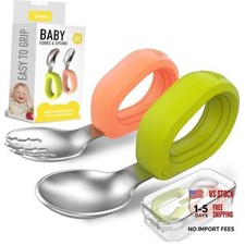 Sage Green Peach Toddler Utensils Set - Self-Feeding Baby Fork Spoon