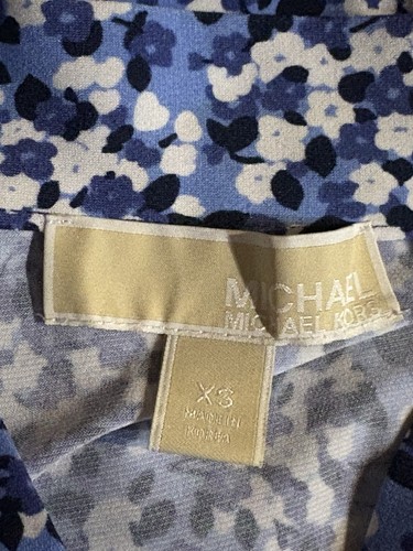 Blusa Michael Kors XS Cuello Atado Sin Mangas | Top Azul Floral Carrera | Elástico - Imagen 6 de 7