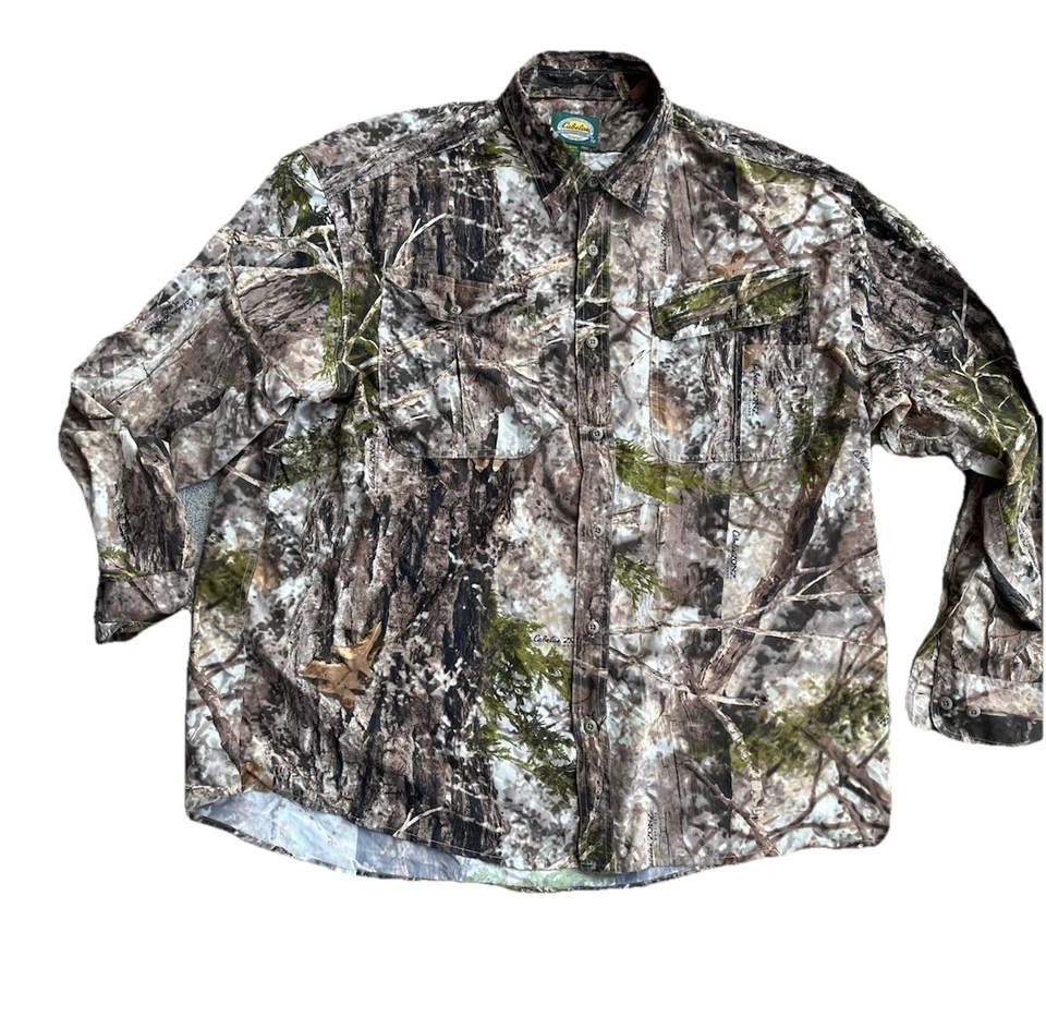 Cabela's Zonz Woodlands Camo Hunting Long Sleeve Button Up Shirt Men's X XL - Image 4 of 4