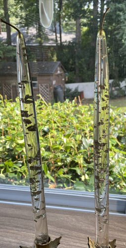 Pair Vintage MCM LUCITE Candle Sticks w/ Silver Flecks Mid Century Modern 11.5" - Picture 5 of 10