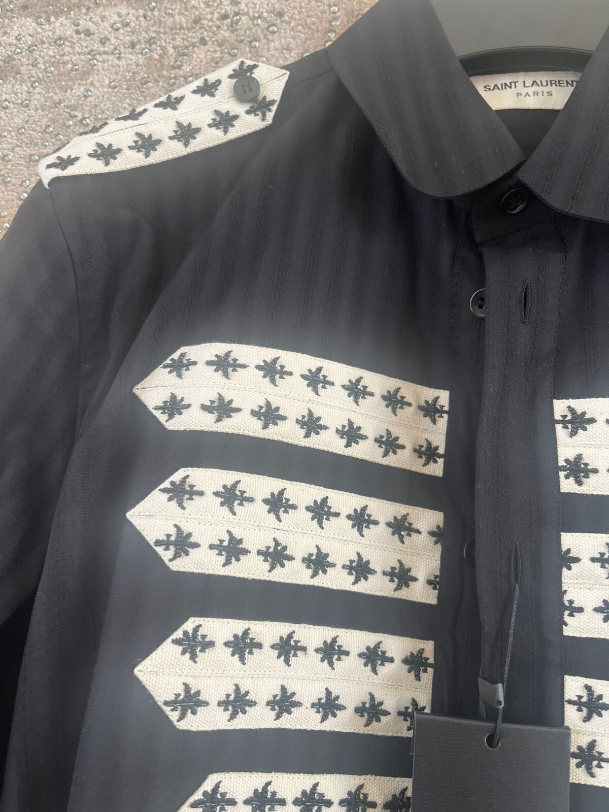 SAINT LAURENT SLP camicia da ufficiale nera nuova con etichetta 38 FR