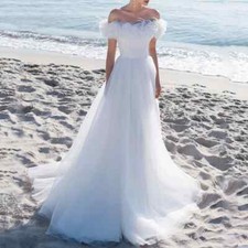 Tulle Wedding Dresses Short Sleeves with Feathers Boat Neck A-Line Bridal Gowns
