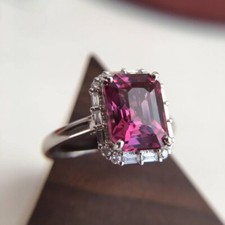 Dainty 5Ct Pink Emerald Cut CZ Halo Wedding Engagement Proposal Ring 925 Silver