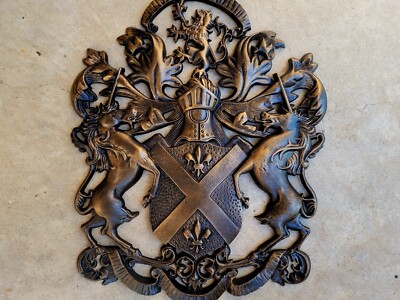 Shield Medieval Wall Decor Metal Art Unicorn Lion Fleur de Lis Royal Queen King