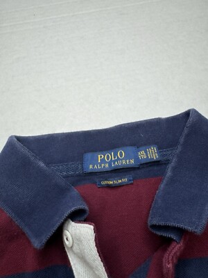 Polo Ralph Lauren Custom Slim Fit Border Rugby Polo - Maroon/Navy