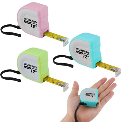 WORKPRO 3PCS Mini Tape Measure 12FT/3.5M Self-Lock Tape Measurements Inch/Metric