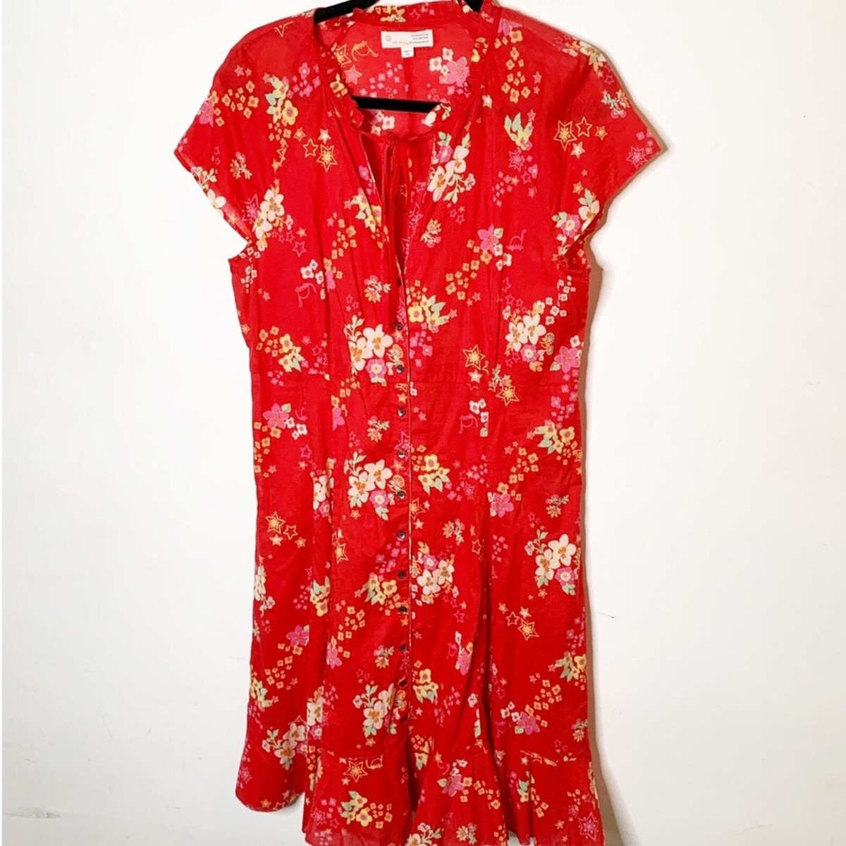 Anthropologie Odd Molly Red Floral Button Down Dress SZ L (3)