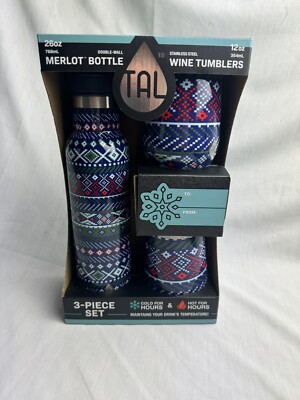 TAL Stainless Steel 3 Piece Christmas Set-Merlot Bottle, 2-12oz Wine Tumblers