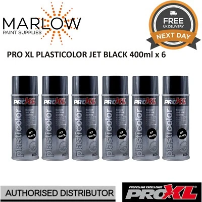6 X PRO XL PRO PLASTICOLOR BUMPER TRIM PAINT AEROSOL 400ML -PC5JB JET BLACK