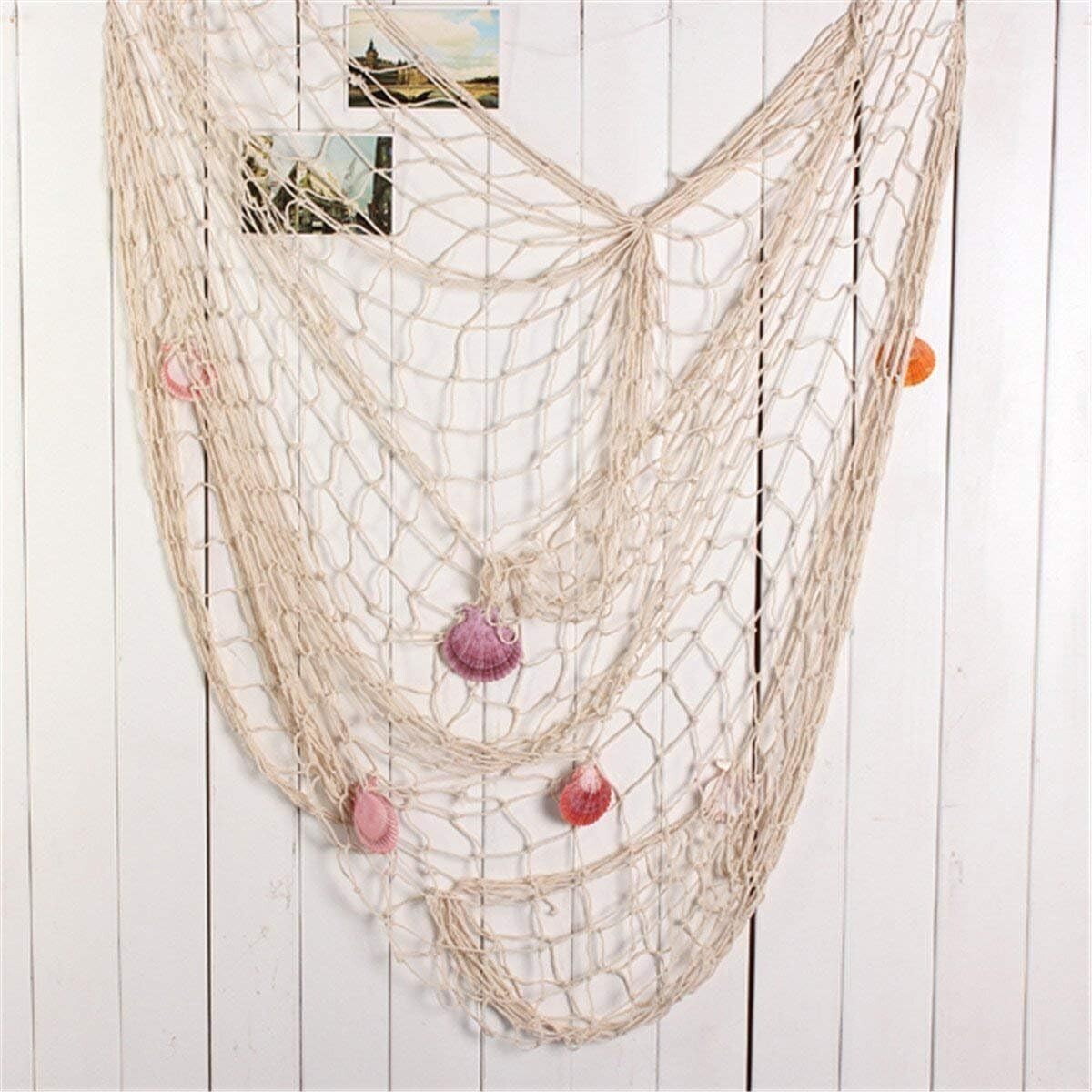 decorate fishing net with shells 80x40'' Decorative w/Shells, Clips, Hanging Photo Display Net How to realise clever DIY