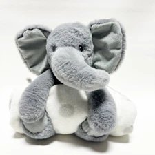 Parents Choice Blanket White Gray Polka Dots with Plush Elephant Gray Toy Set