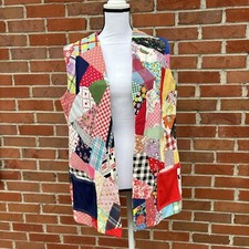Handmade Vintage Multilcolor Patchwork Quilt Vest Waistcoat Womens Large
