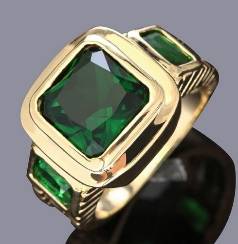 Fantastic Mens Size 9 Green Emerald 18K Gold Filled Anniversary Rings Gift