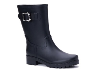 Time And Tru Women's Black Buckle Easy On Easy Off Rain Boots Size - 6  NWT.