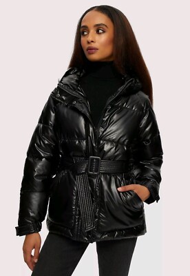 NOIZE Bonita Short Length Puffer Jacket Black Metallic Women's Size L