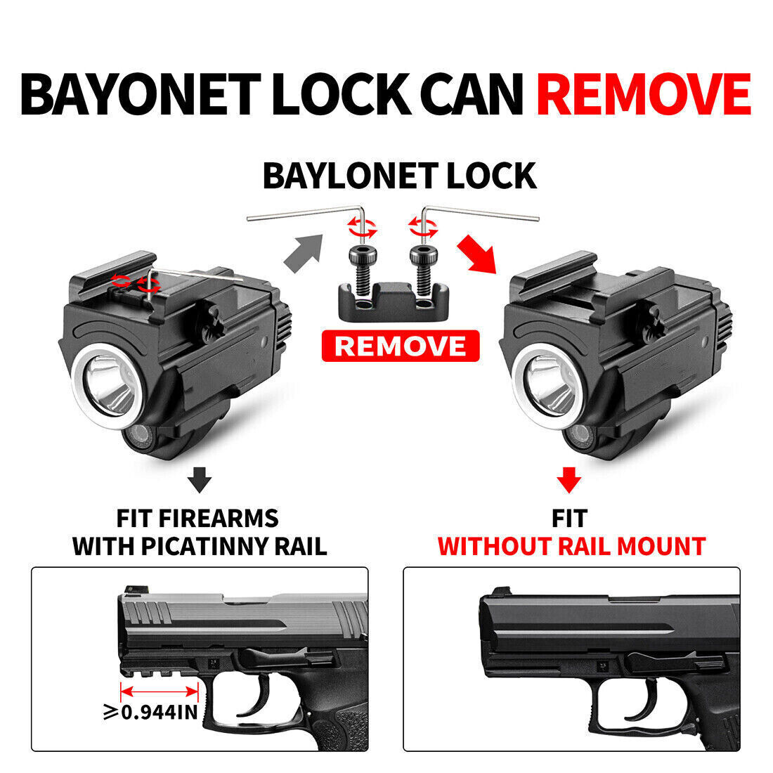 800 Lumens USB Rechargeable Red Laser Gun Weapon Pistol Light Flashlight Combo