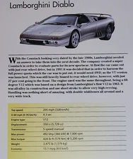 Lamborghini Diablo Picture Out of Print Spec Article Sheet Wall Art Decor