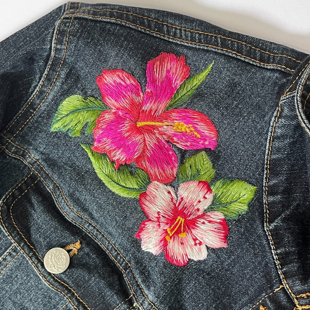 Vintage BLUMARINE Jeans Denim Embroidered Jacket Floral