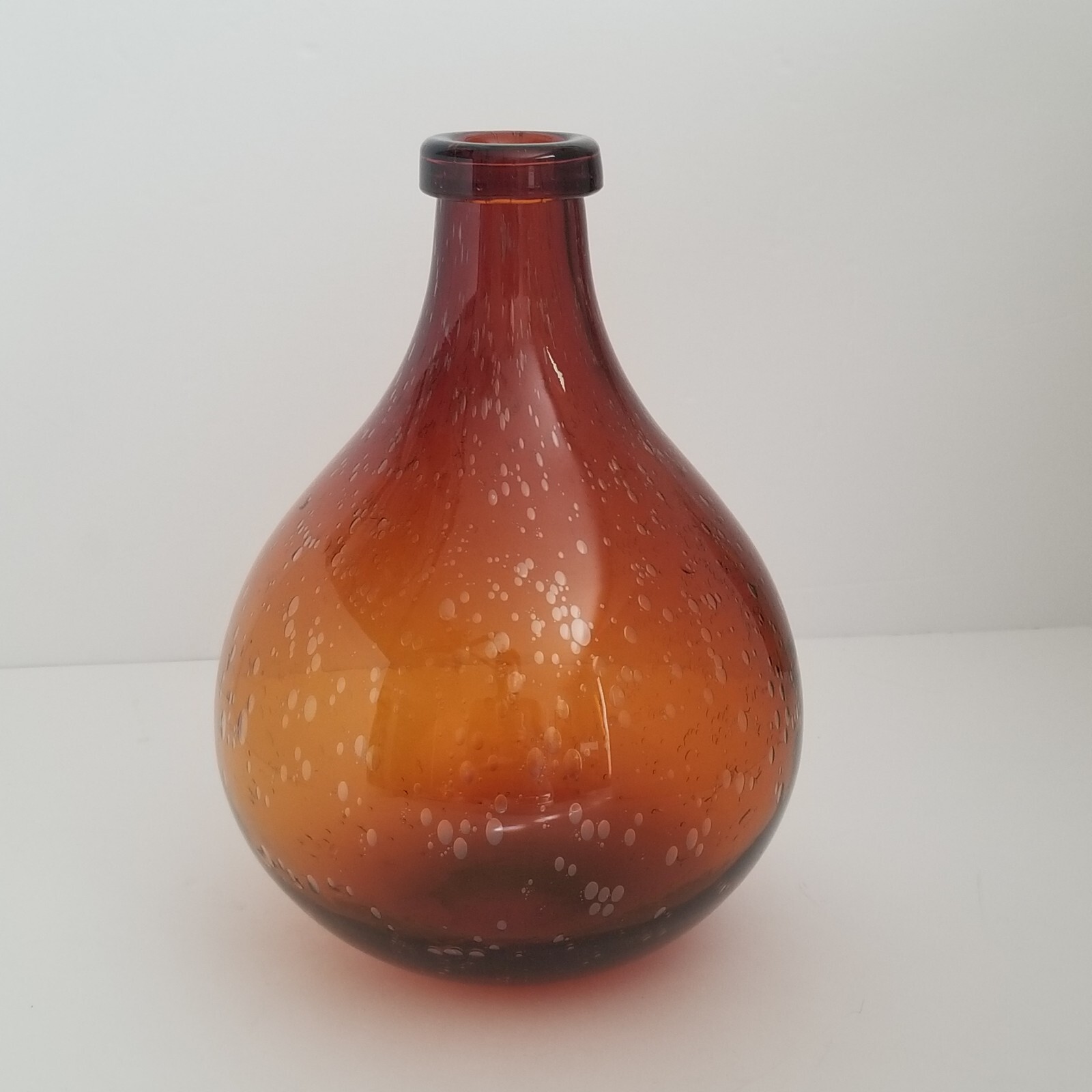 Vintage Hand Blown Amber Bubble Glass Bottle Jug Floral Vase with Lip