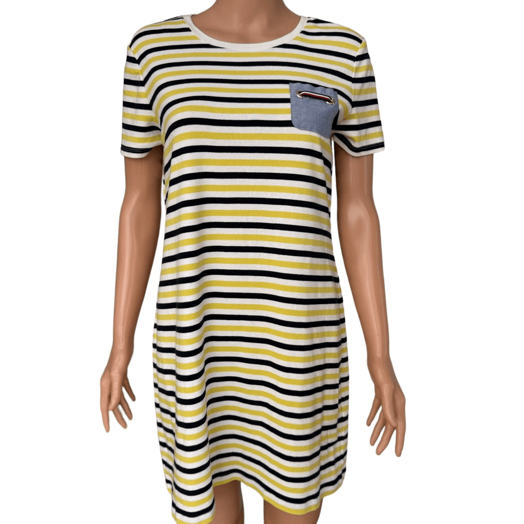 Tommy Hilfiger Women's Yellow Blue White Striped Dress Size L 100% cotton | eBay Tommy Hilfiger Women's Yellow Blue White Striped Dress Size L 100% cotton | eBay