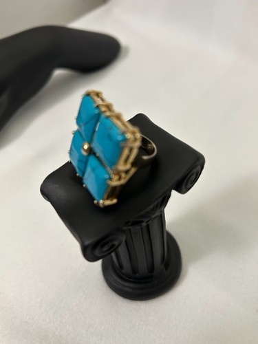 Vintage Ring 4 Steine Türkis vergoldet Größe 6 - Bild 4 von 5