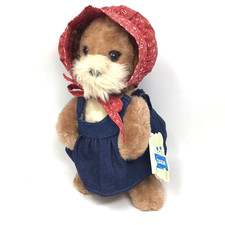 Vintage 1981 Dakin Maw Dawg Dog Nature Babies Standing w/ tag Bonnet Dress 10"