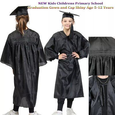 NEU Kinder Kinder Grundschule Abschluss Kleid und Mütze glänzend Alter 5-12 Jahre