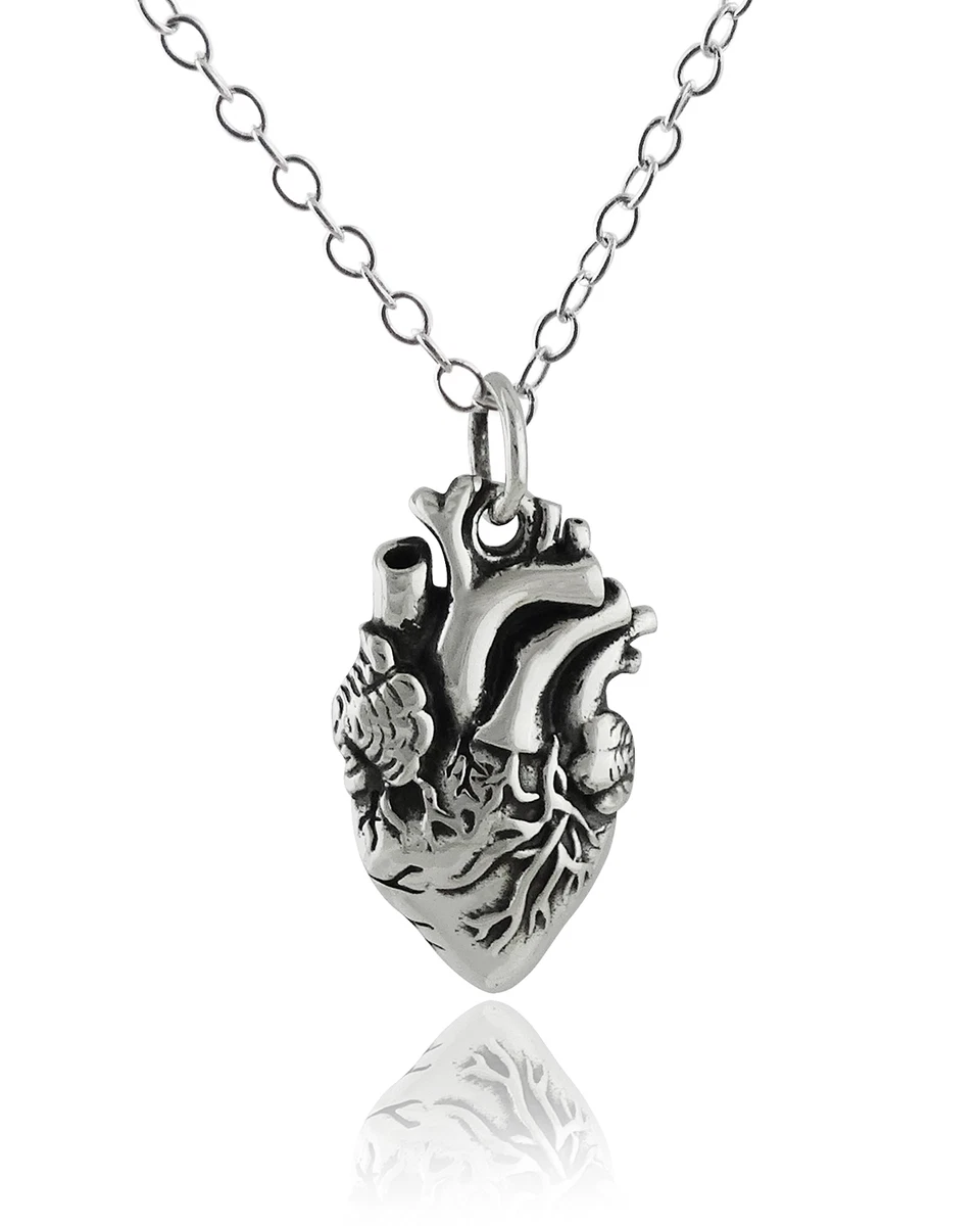 Anatomical Heart Charm Necklace - 925 Sterling Silver - Love Human Heart NEW
