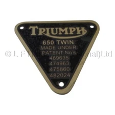 TRIUMPH PRE UNIT PATENT PLATE "650 TWIN" E2909 70-2909 LF HARRIS