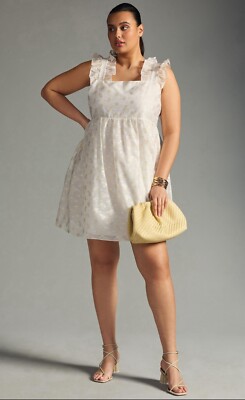 English Factory Mini Dress Sleeveless Ivory Gold Preppy Vacay Sx 2X Plus New
