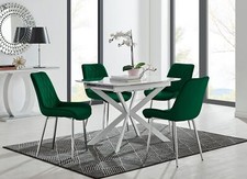 Image of LIRA 100cm White Gloss Extending Dining Table and 4 Padded Velvet Dining Chairs