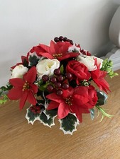 Artificial Silk Flower Grave Pot Arrangement Christmas Display Handmade