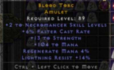 Diablo 2 Resurrected Amulet: 2-Necro Skills/6% FCR/str/mana/res -D2R-PC SC  NL