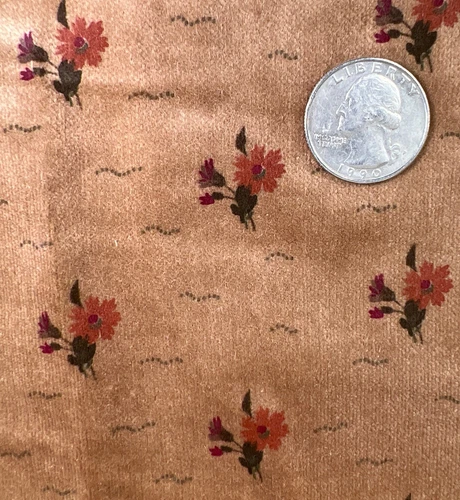 Vintage 1970s Cotton Velvet Floral Fabric Brown Upholstery Pillows NWT 4yds