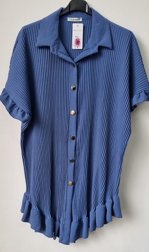 Ladies Women's Gold Button Pleated Frill Summer Shirt Swing Smock Mini Dress Top - Picture 16 of 24