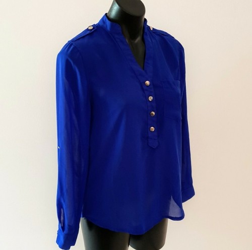 Women's size L 'KIVENST HIGH FASHION' Stunning royal blue blouse, roll up sleeve - Picture 3 of 6