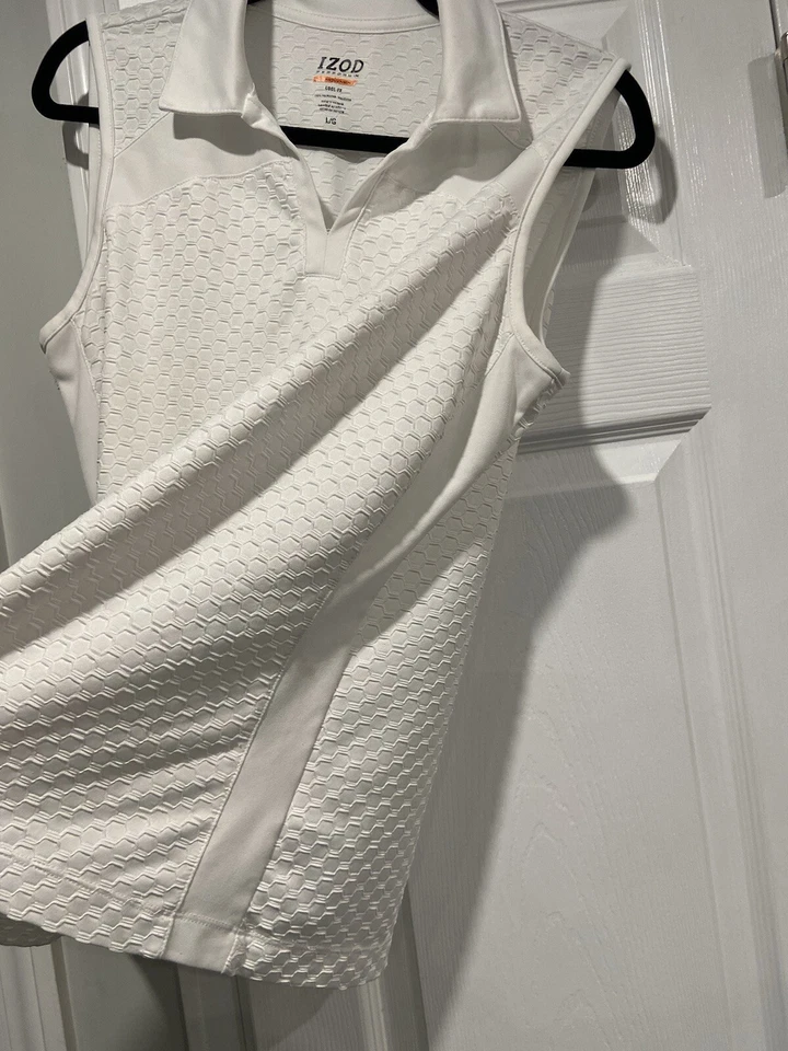 Izod Performance Movement Cool Fx White Collared V Neck Sleeveless Polo Size L - Image 3 of 4