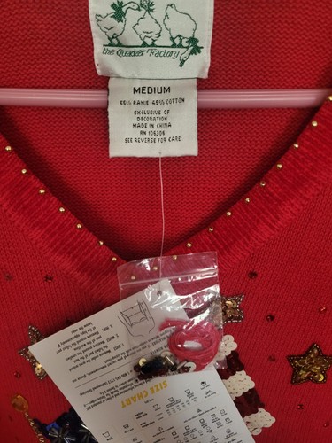 NWT The Quacker Factory Red Womens Patriotic Sweater W/Sequined Flag & Stars - Picture 5 of 11