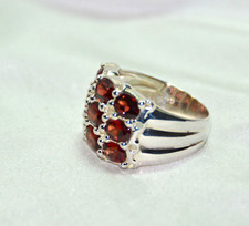 GARNET RING 925 Sterling Silver 3 ROW GENUINE GEMSTONE Oval Cut z7 NIB