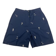 Coral Bay Golf Navy Shorts Sz 6 Embroidered Clubs Palm Tree Flat Front Stretch