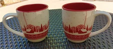 Harry & David Holiday Christmas Mug Red & White Winter Snow Village (set of two)