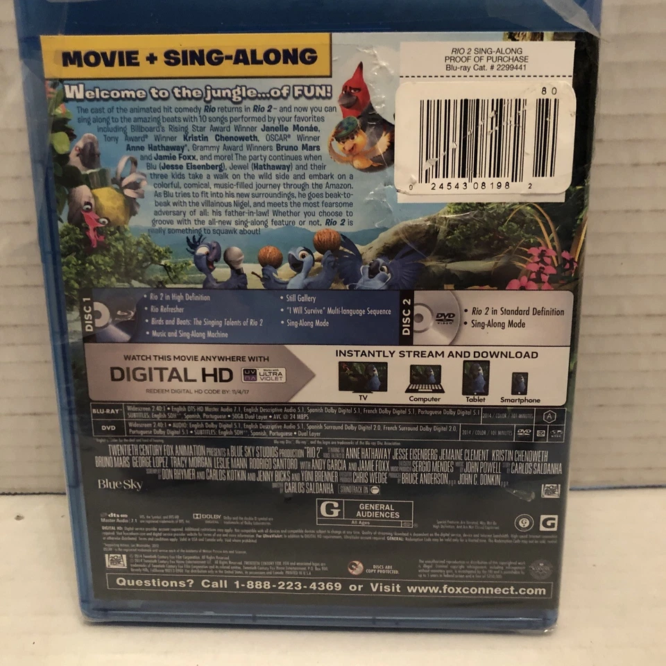 Rio 2 “Sing Along Edition” Blu Ray + DVD + Digital HD Set Brand New In Wrap - Image 2 of 2