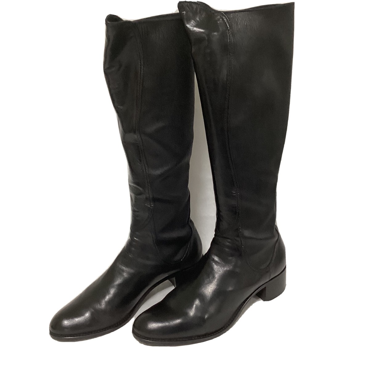 LORENZO MASIERO LEATHER KNEE HIGH BOOTS BLACK SIZE 41 EU