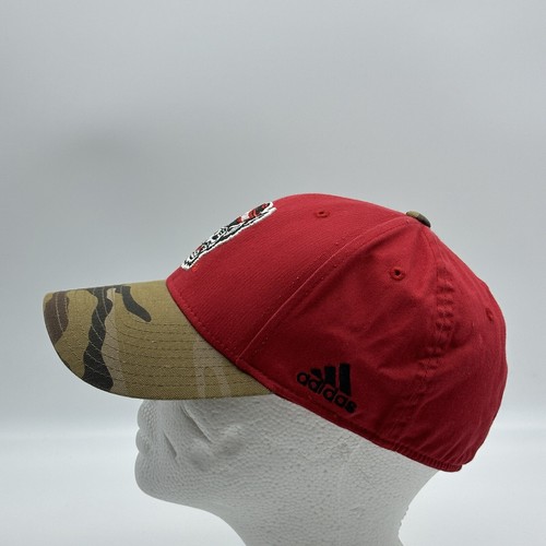 NC State Wolfpack Hat Cap Fitted Mens Medium Adidas Red Camo Bill Embroidered - Picture 4 of 11
