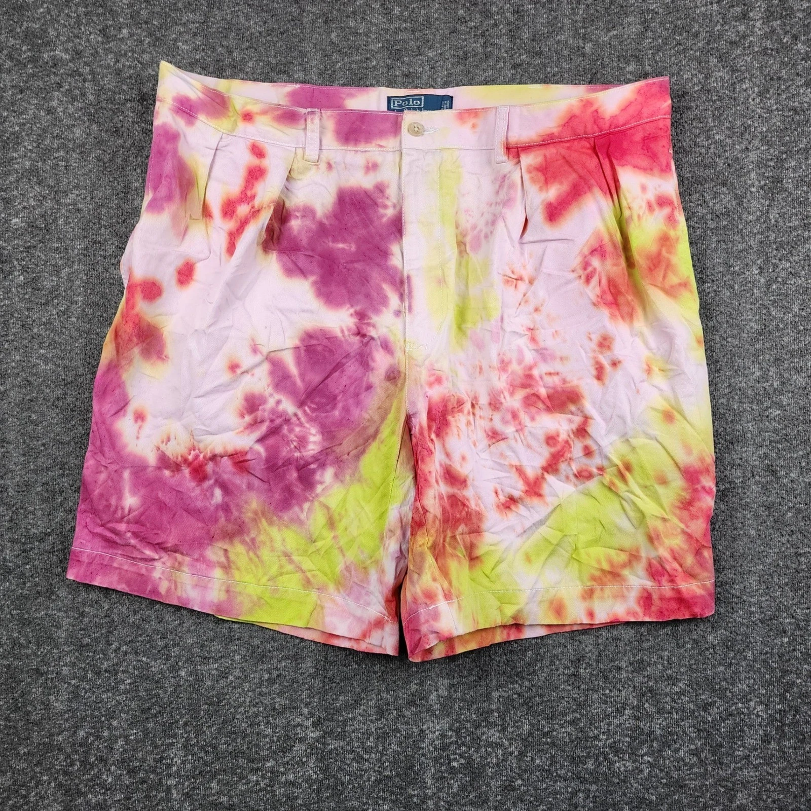 Polo Ralph Lauren Shorts Mens 42 Pink Yellow Tie Dye Tyler Fit Pleated Cotton