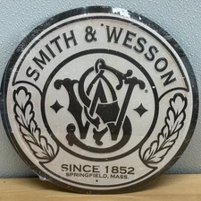 Smith & Wesson 11.5" Metal Sign. Made in USA New Sign. Aged Design.